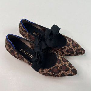 Rothy's The Mary Jane Wildcat Point Leopard Print Bow Flat Shoes Size 7